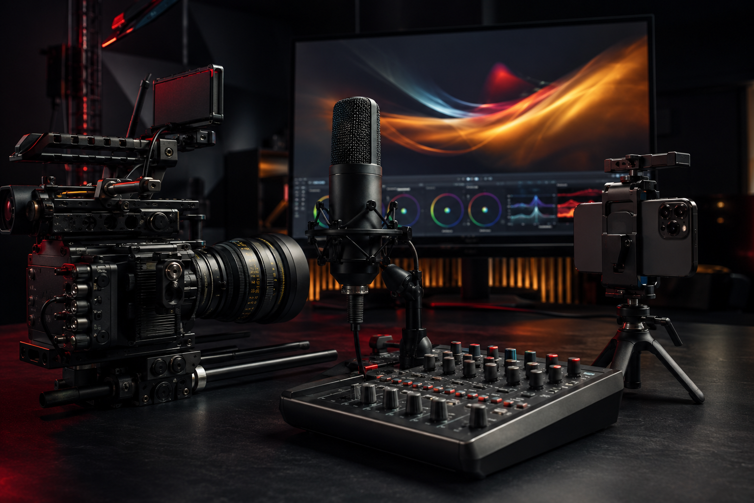 Professional camera, microphone and digital production studio